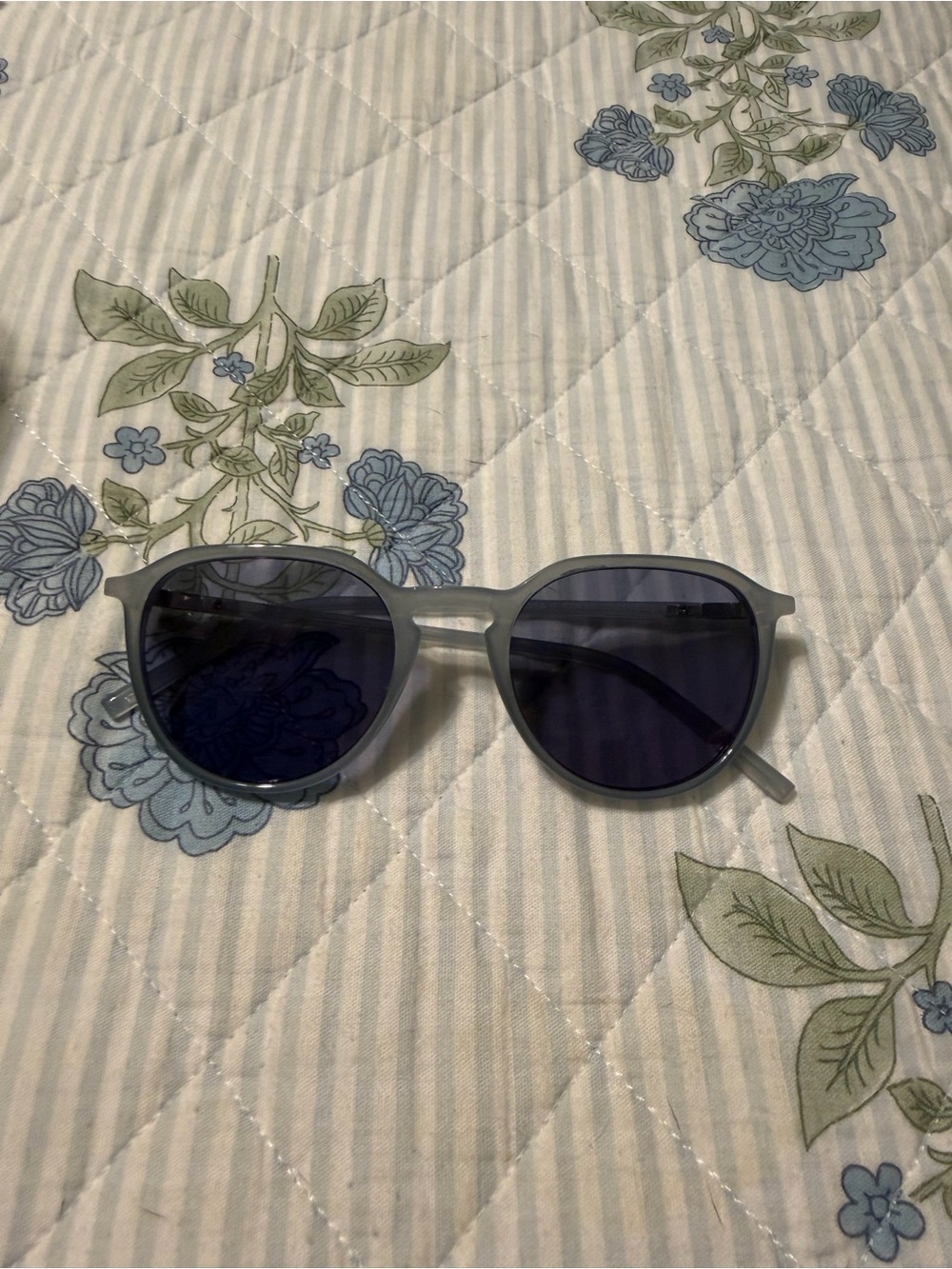 Matte Light blue Round Sunglasses with Dark Blue Lenses